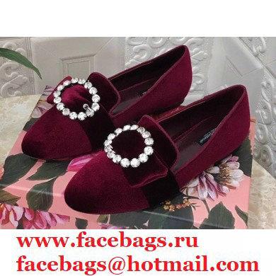 Dolce & Gabbana Velvet Crystals Loafers Slippers Burgundy 2021